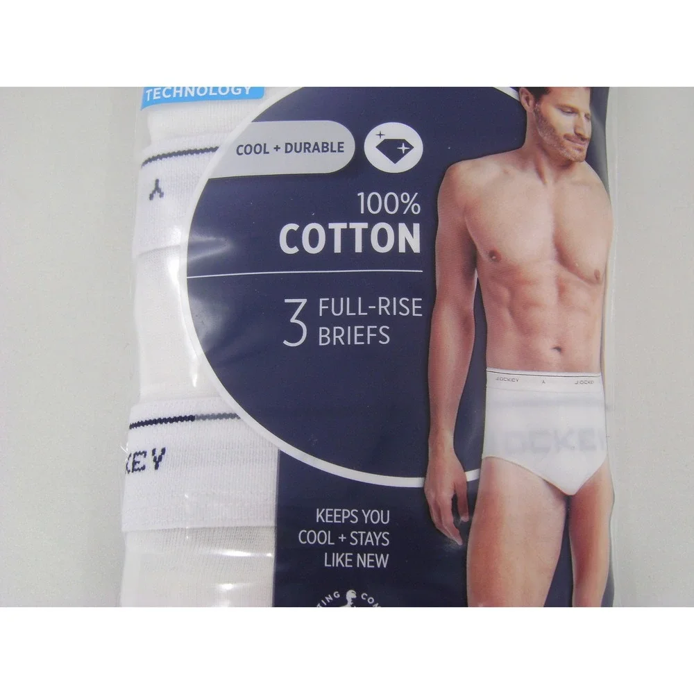 Jockey Classics Mens 3 Pack Full-Rise Briefs White 100% Cotton StayCool+ Size 36